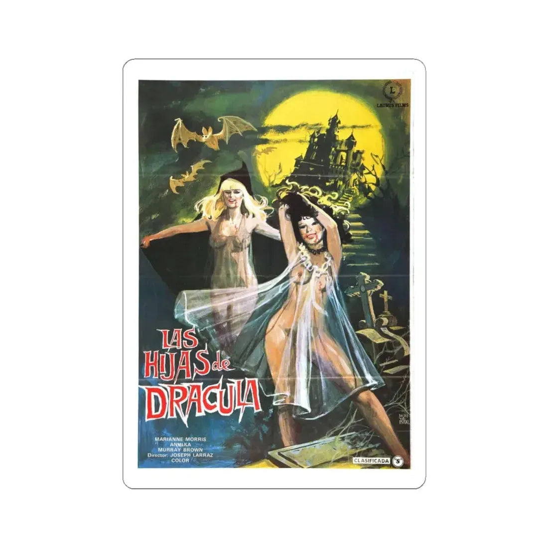 VAMPYRES (2) 1975 Movie Poster - STICKER Vinyl Kiss-Cut Decal 4 Inch White - The Sticker Space