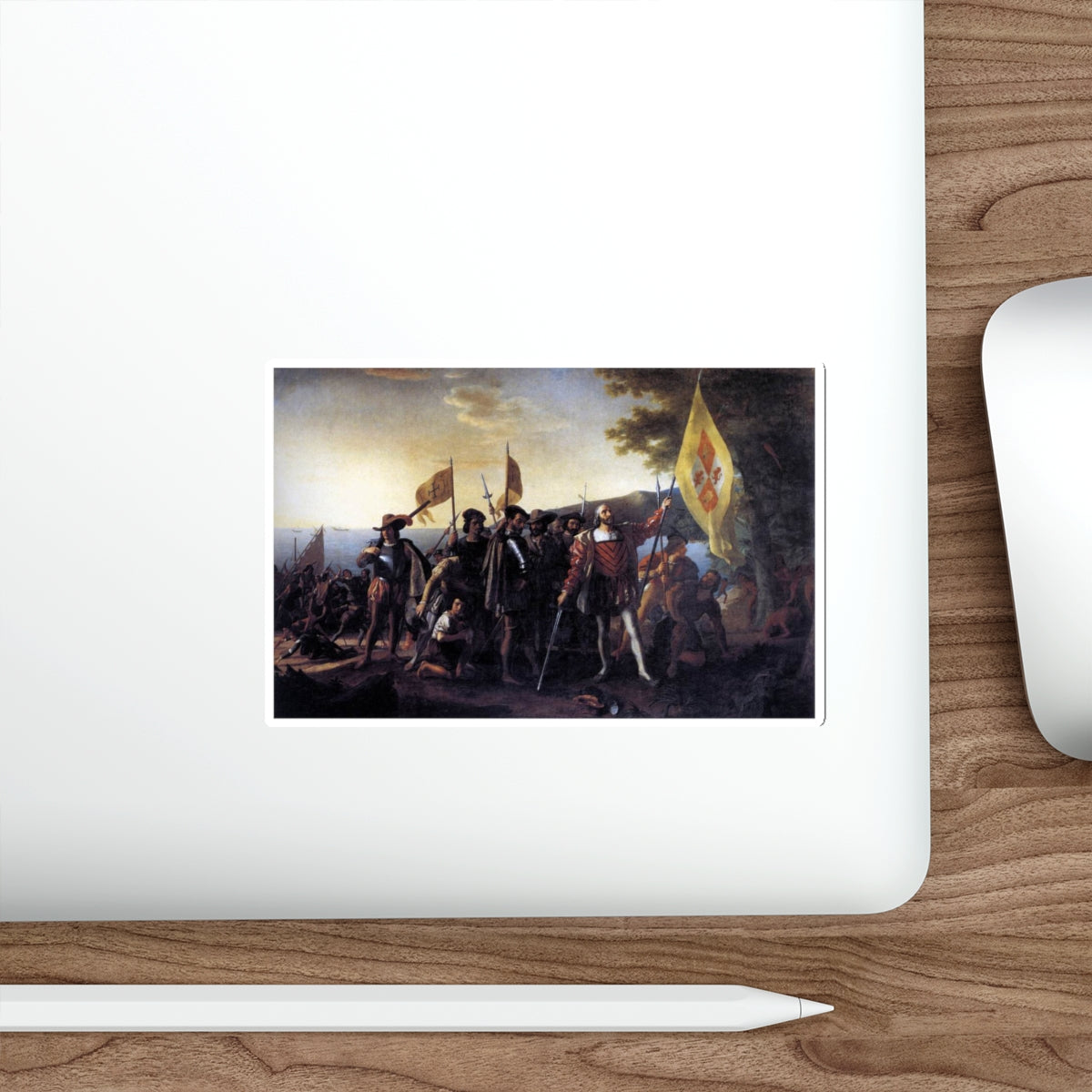 VANDERLYN, John - Columbus Landing at Guanahani, 1492 (Artwork) STICKER Vinyl Die-Cut Decal-The Sticker Space