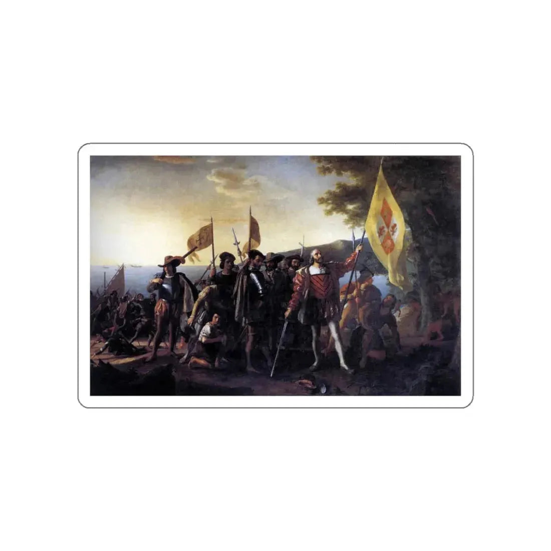 VANDERLYN, John - Columbus Landing at Guanahani, 1492 (Artwork) STICKER Vinyl Die-Cut Decal White Die-Cut 3 Inch - The Sticker Space
