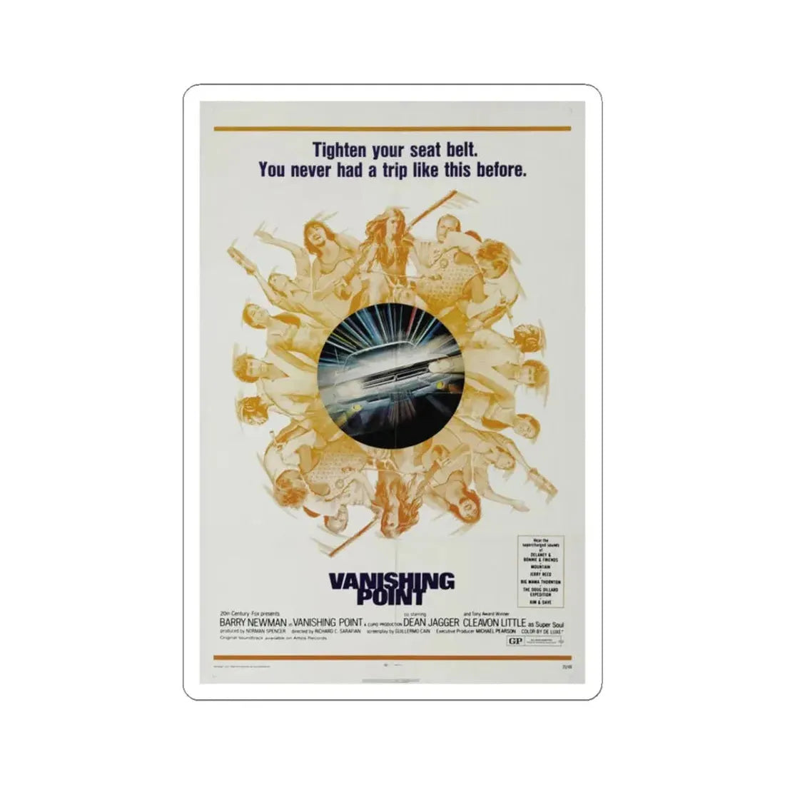 Vanishing Point 1971 Movie Poster - STICKER Vinyl Kiss-Cut Decal 3 Inch White - The Sticker Space