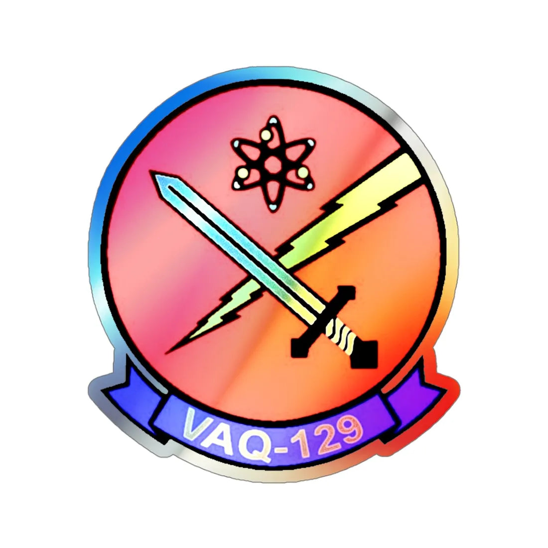 VAQ 129 (U.S. Navy) Holographic STICKER Die-Cut Vinyl Decal 4 Inch Holographic - The Sticker Space