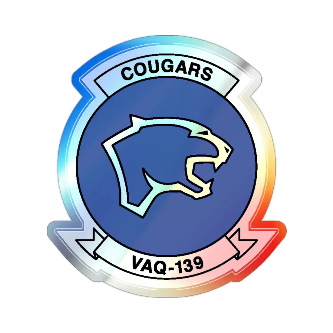 VAQ 139 Cougars (U.S. Navy) Holographic STICKER Die-Cut Vinyl Decal 2 Inch Holographic - The Sticker Space