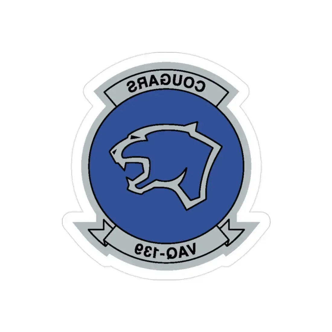 VAQ 139 Cougars (U.S. Navy) REVERSE PRINT Transparent Die-Cut STICKER 2 Inch Die-Cut Transparent - The Sticker Space