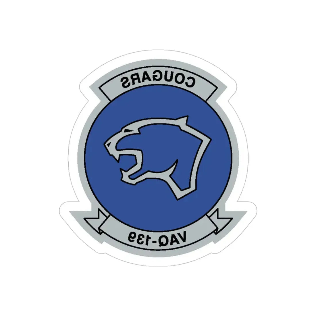 VAQ 139 Cougars (U.S. Navy) REVERSE PRINT Transparent Die-Cut STICKER 4 Inch Die-Cut Transparent - The Sticker Space