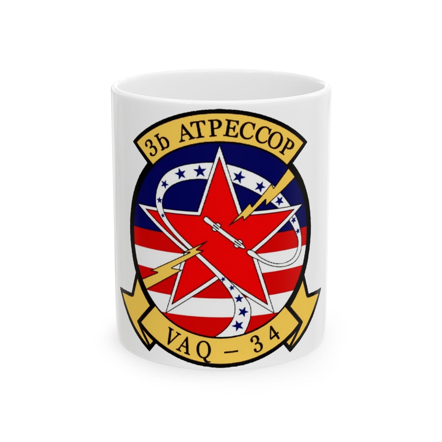 VAQ 34 Tactical Electronic Warfare Squadron 34 (U.S. Navy) White Coffee Mug-11oz-The Sticker Space