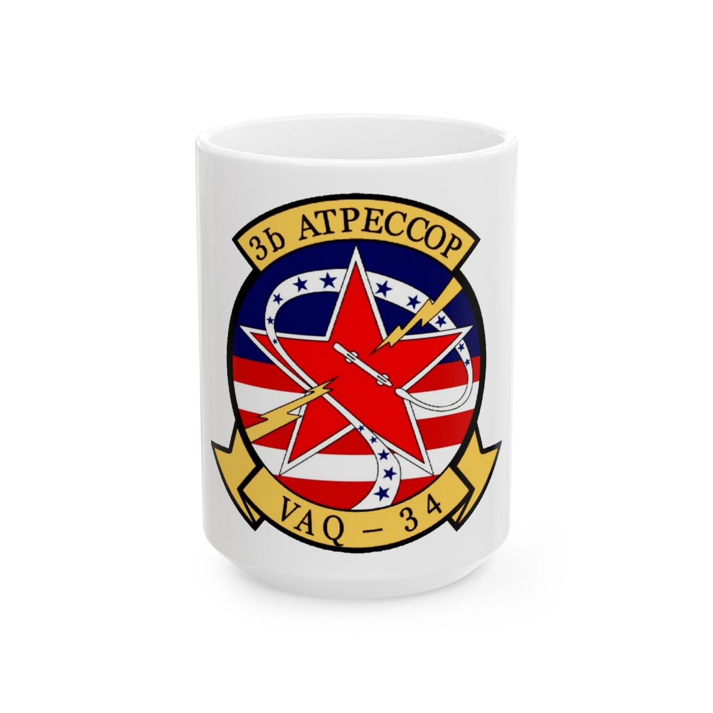 VAQ 34 Tactical Electronic Warfare Squadron 34 (U.S. Navy) White Coffee Mug-15oz-The Sticker Space