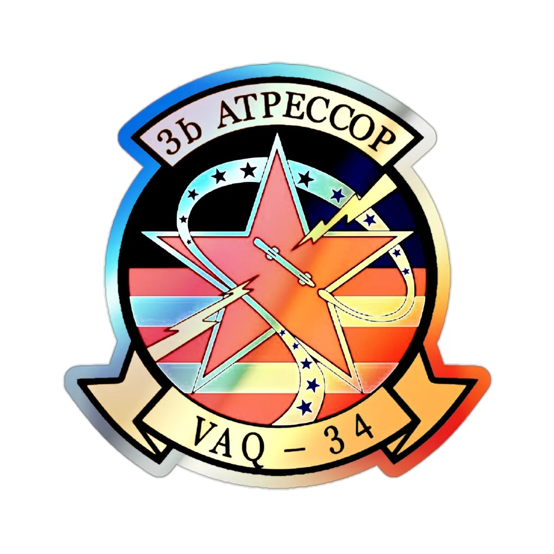 VAQ 34 Tactical Electronic Warfare Squadron 34 (U.S. Navy) Holographic STICKER Die-Cut Vinyl Decal 2 Inch Holographic - The Sticker Space