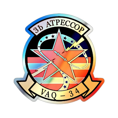 VAQ 34 Tactical Electronic Warfare Squadron 34 (U.S. Navy) Holographic STICKER Die-Cut Vinyl Decal 4 Inch Holographic - The Sticker Space