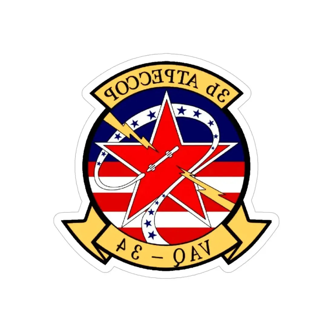 VAQ 34 Tactical Electronic Warfare Squadron 34 (U.S. Navy) REVERSE PRINT Transparent Die-Cut STICKER 5 Inch Die-Cut Transparent - The Sticker Space