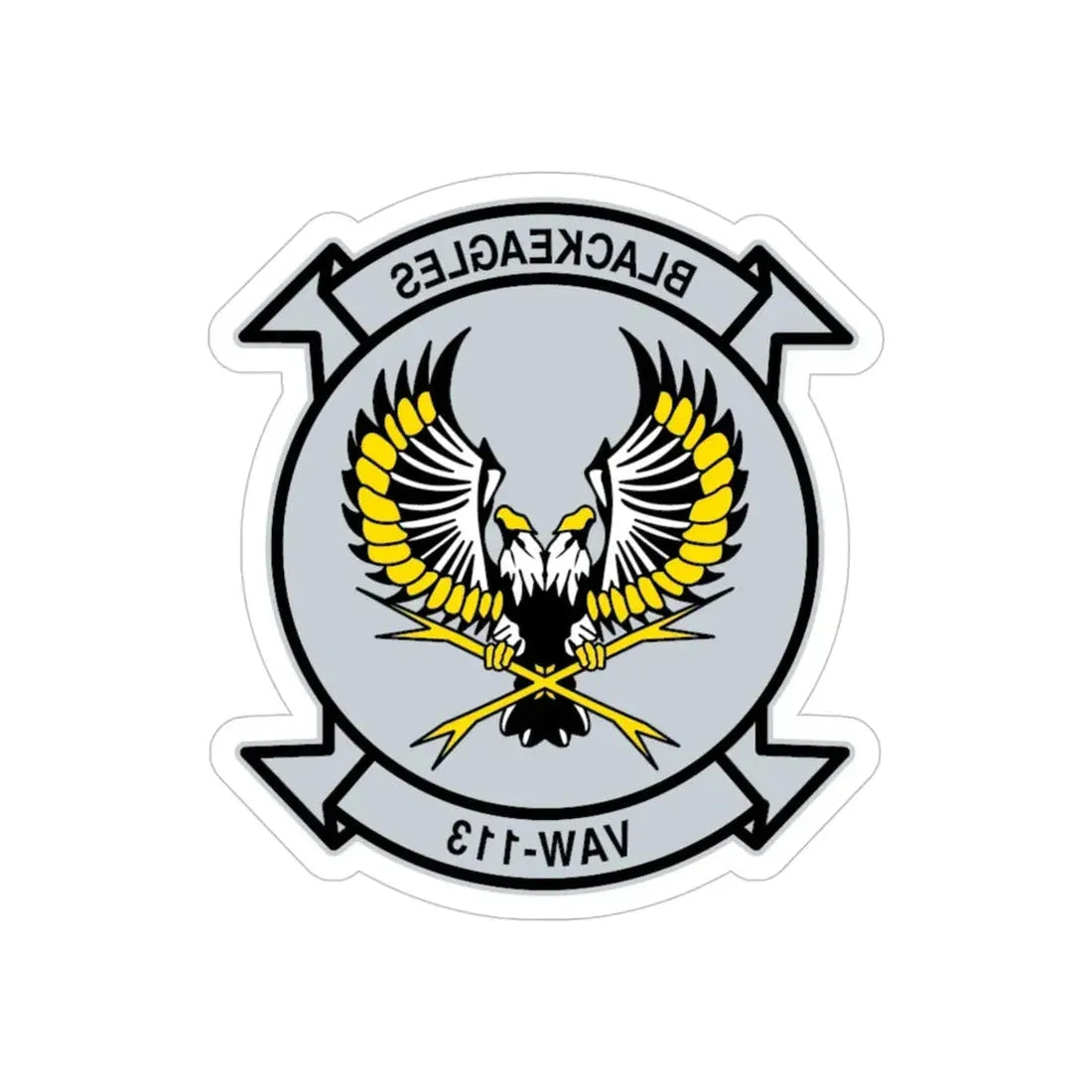 VAW 113 Blackeagles (U.S. Navy) REVERSE PRINT Transparent Die-Cut STICKER 4 Inch Die-Cut Transparent - The Sticker Space