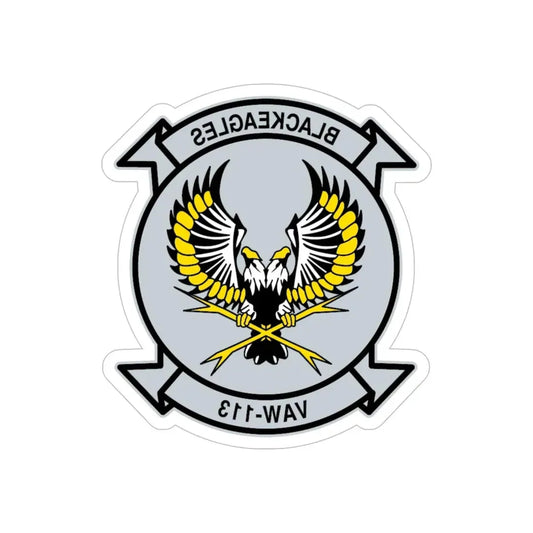VAW 113 Blackeagles (U.S. Navy) REVERSE PRINT Transparent Die-Cut STICKER 6 Inch Die-Cut Transparent - The Sticker Space