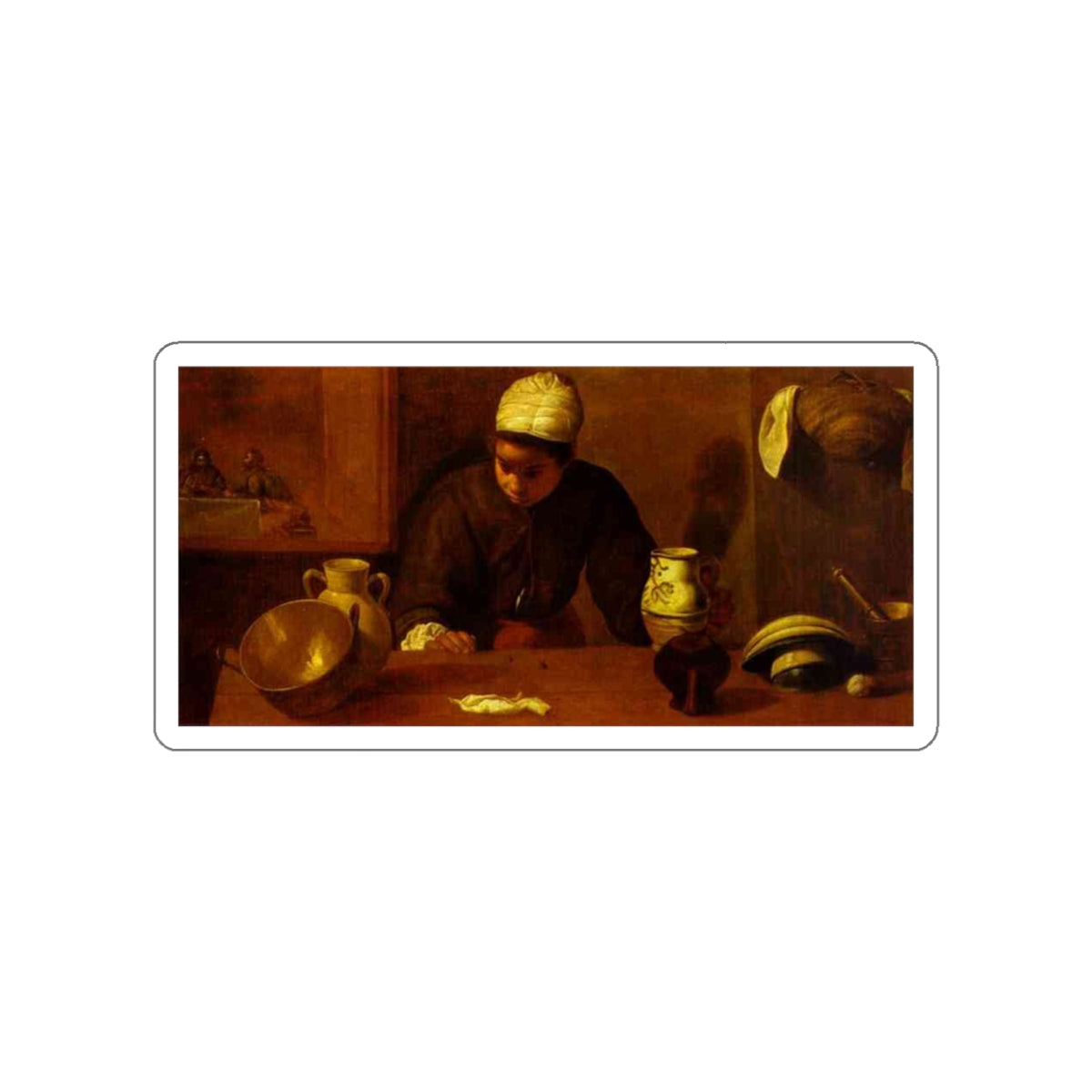 VELAZQUEZ, Diego Rodriguez de Silva y - Kitchen Maid with the Supper at Emmaus (Artwork) STICKER Vinyl Die-Cut Decal-White-The Sticker Space