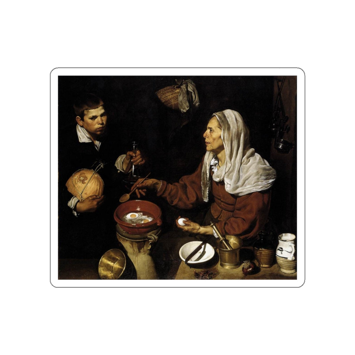 VELAZQUEZ, Diego Rodriguez de Silva y - Old Woman Frying Eggs (Artwork) STICKER Vinyl Die-Cut Decal-White-The Sticker Space