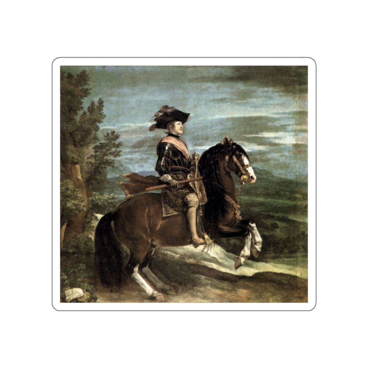 VELAZQUEZ, Diego Rodriguez de Silva y - Philip IV on Horseback (Artwork) STICKER Vinyl Die-Cut Decal-White-The Sticker Space