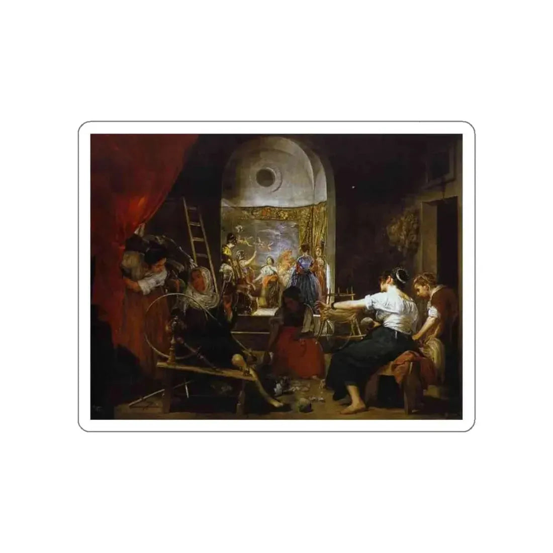 VELAZQUEZ, Diego Rodriguez de Silva y - The Fable of Arachne (Las Hilanderas (Artwork) STICKER Vinyl Die-Cut Decal White Die-Cut 3 Inch - The Sticker Space