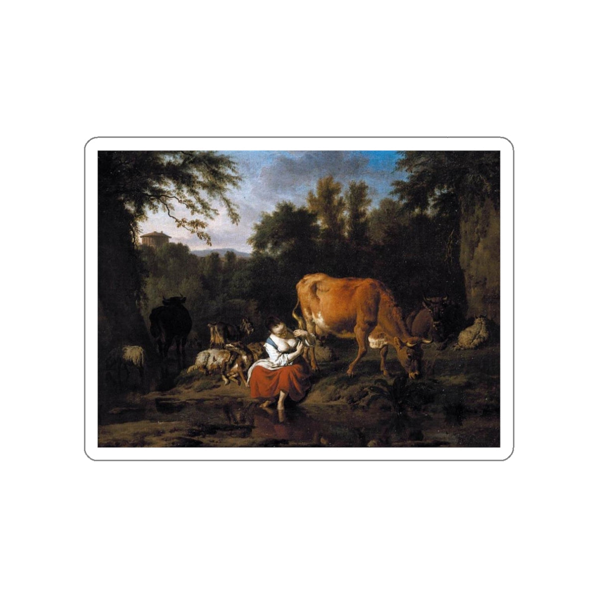 VELDE, Adriaen van de - A Classical Landscape (Artwork) STICKER Vinyl Die-Cut Decal-White-The Sticker Space