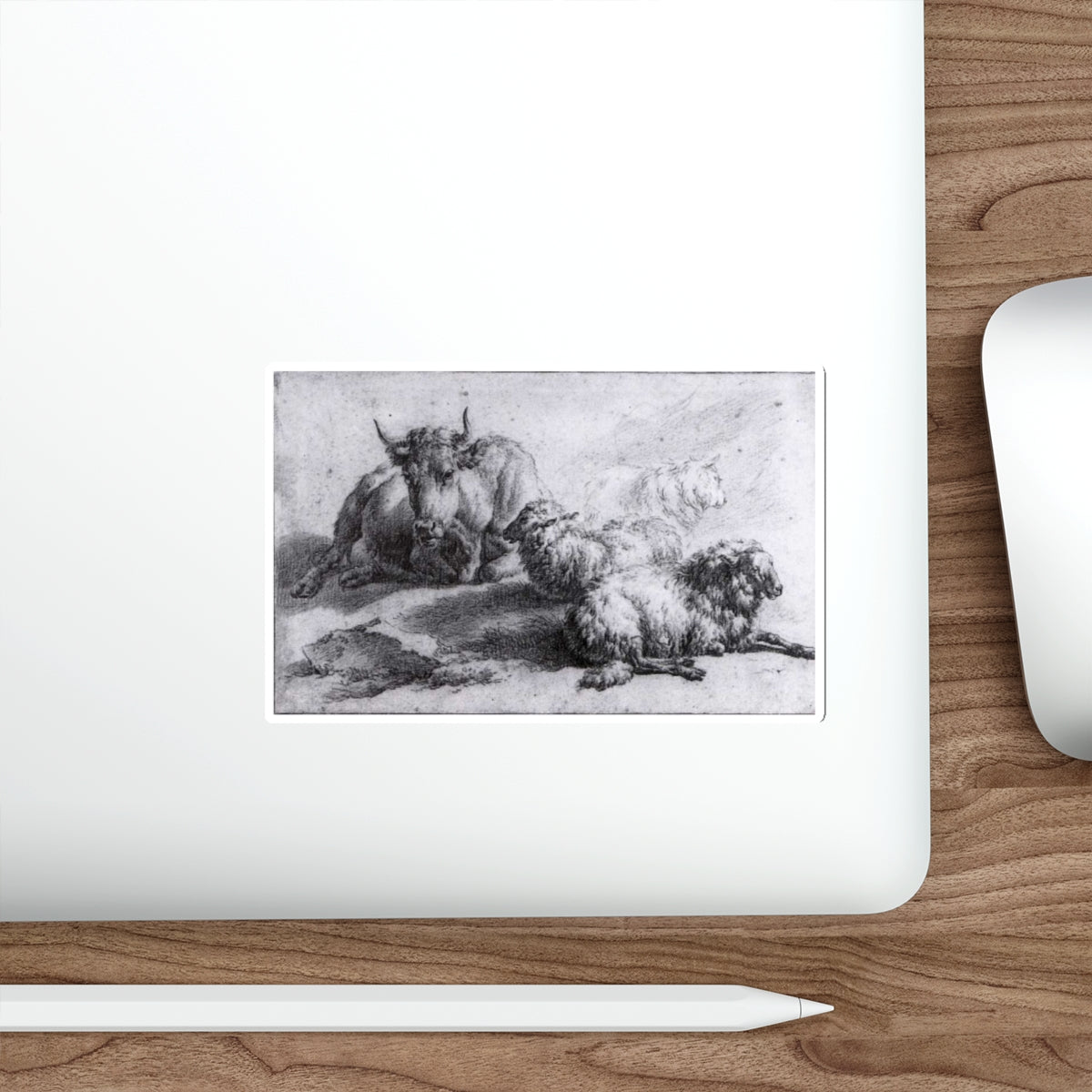 VELDE, Adriaen van de - A Cow and Three Sheep (Artwork) STICKER Vinyl Die-Cut Decal-The Sticker Space