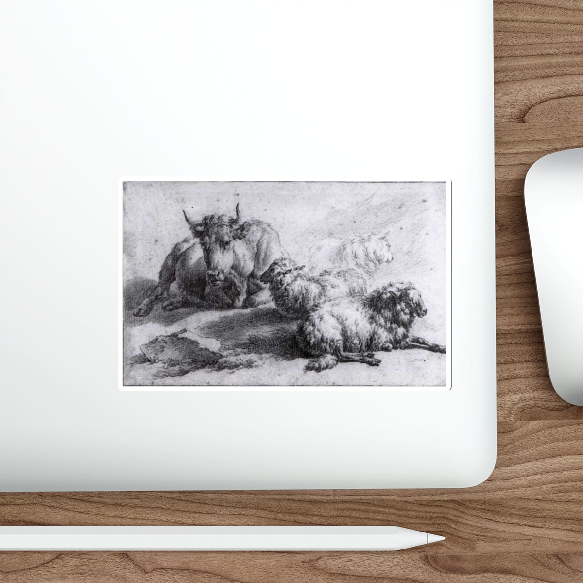 VELDE, Adriaen van de - A Cow and Three Sheep (Artwork) STICKER Vinyl Die-Cut Decal-The Sticker Space