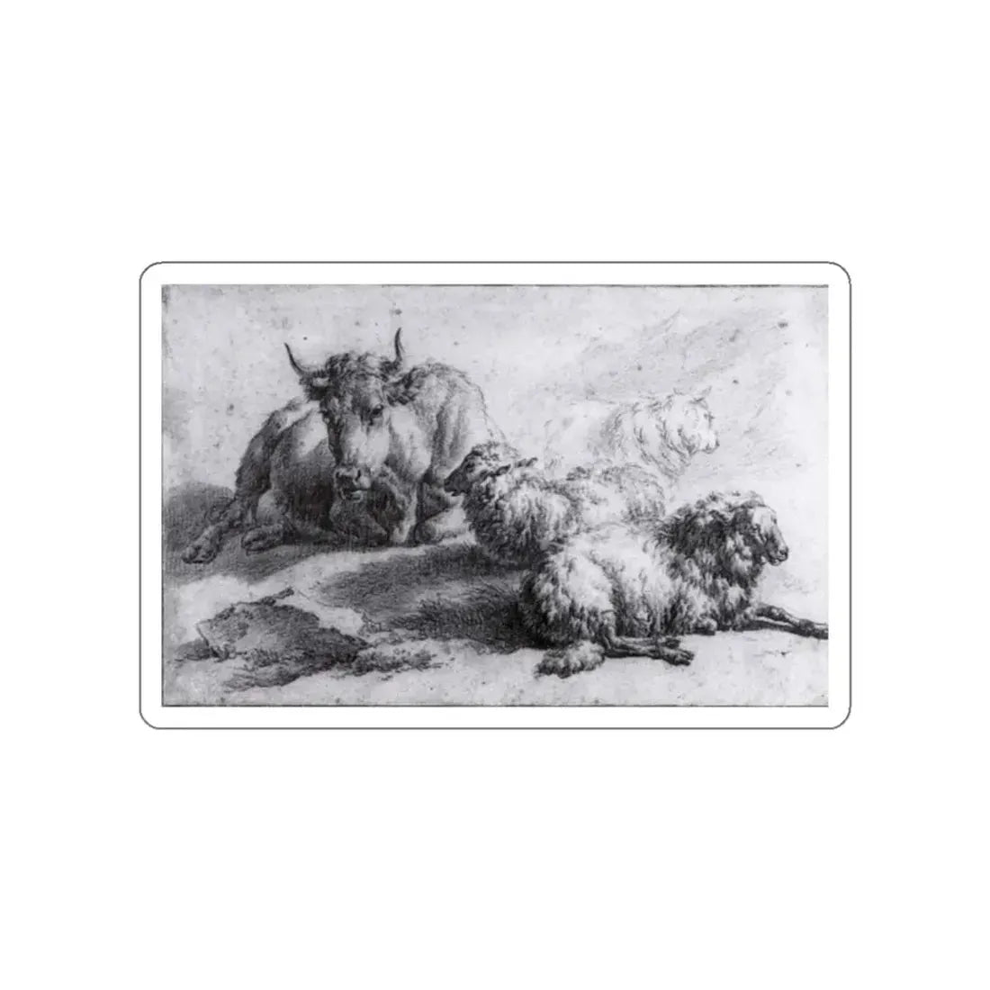 VELDE, Adriaen van de - A Cow and Three Sheep (Artwork) STICKER Vinyl Die-Cut Decal White Die-Cut 2 Inch - The Sticker Space