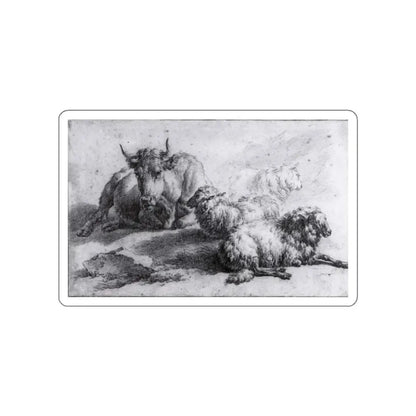 VELDE, Adriaen van de - A Cow and Three Sheep (Artwork) STICKER Vinyl Die-Cut Decal White Die-Cut 2 Inch - The Sticker Space