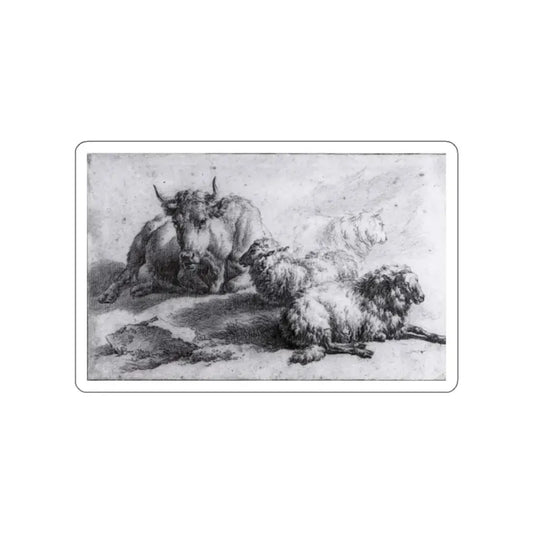VELDE, Adriaen van de - A Cow and Three Sheep (Artwork) STICKER Vinyl Die-Cut Decal White Die-Cut 2 Inch - The Sticker Space