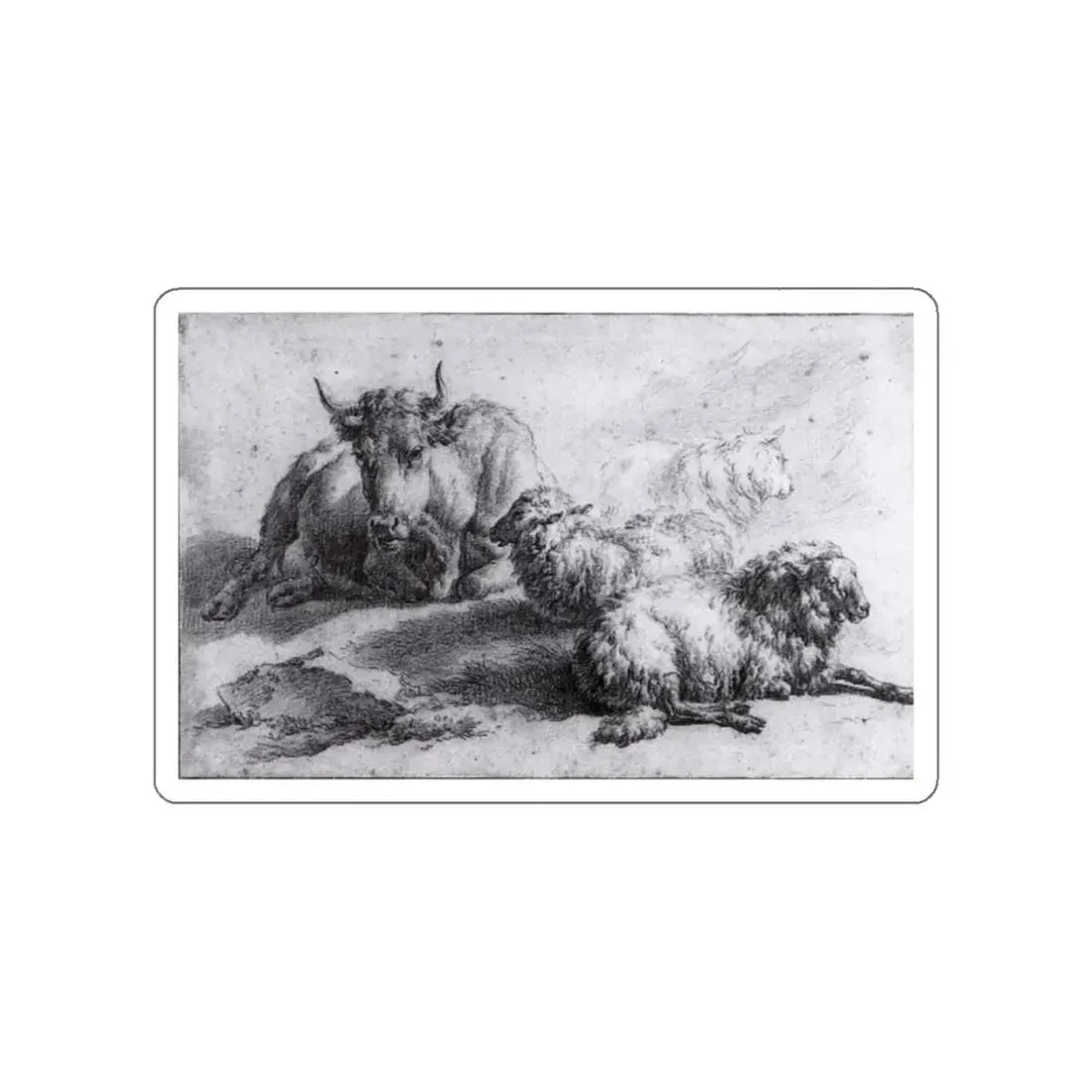 VELDE, Adriaen van de - A Cow and Three Sheep (Artwork) STICKER Vinyl Die-Cut Decal White Die-Cut 3 Inch - The Sticker Space