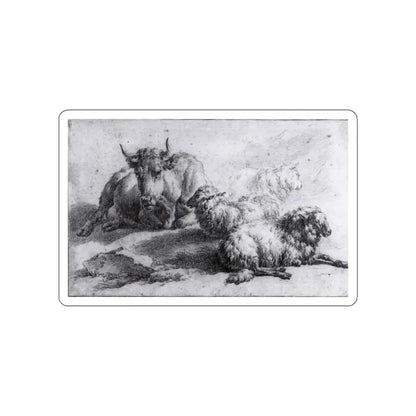 VELDE, Adriaen van de - A Cow and Three Sheep (Artwork) STICKER Vinyl Die-Cut Decal White Die-Cut 3 Inch - The Sticker Space