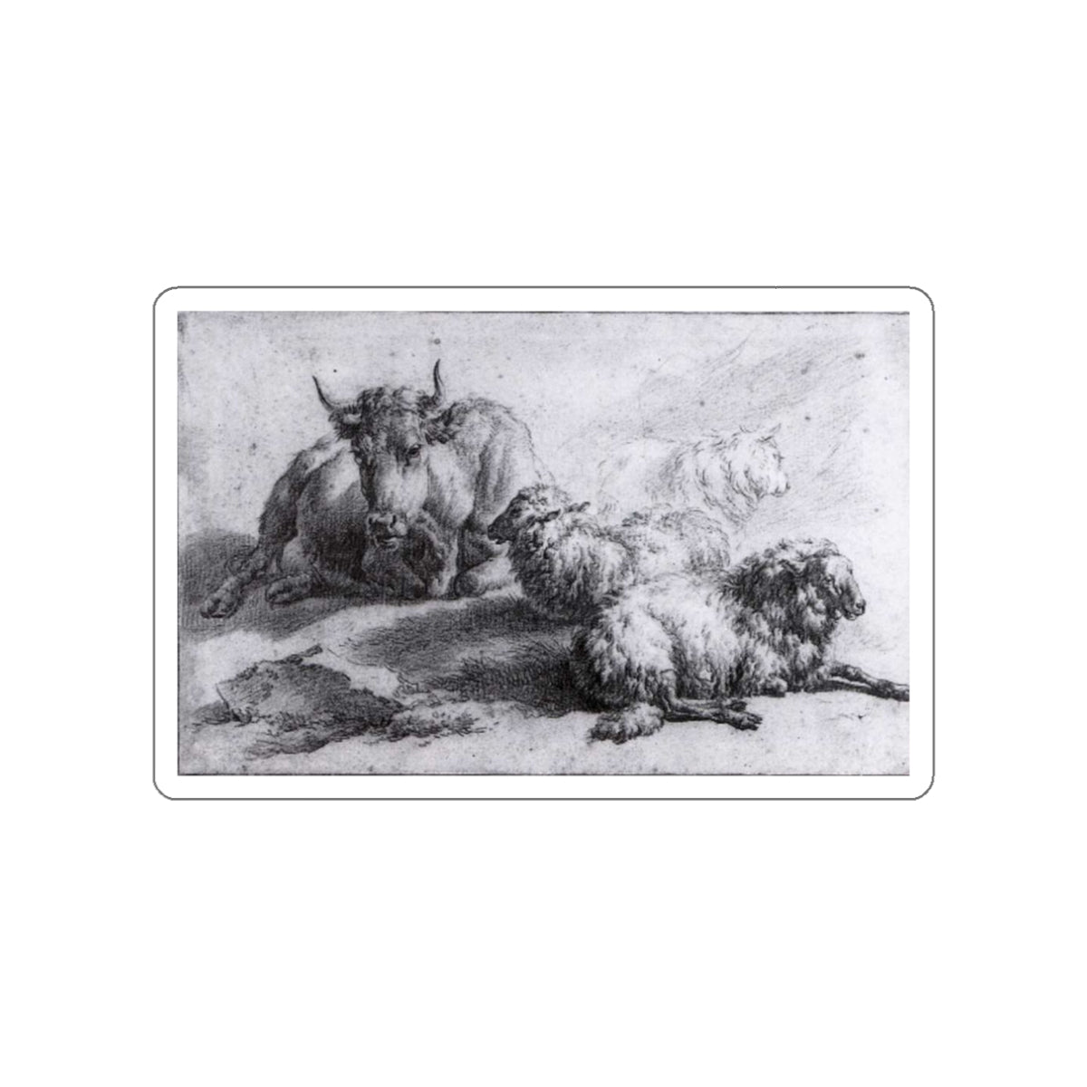 VELDE, Adriaen van de - A Cow and Three Sheep (Artwork) STICKER Vinyl Die-Cut Decal-White-The Sticker Space