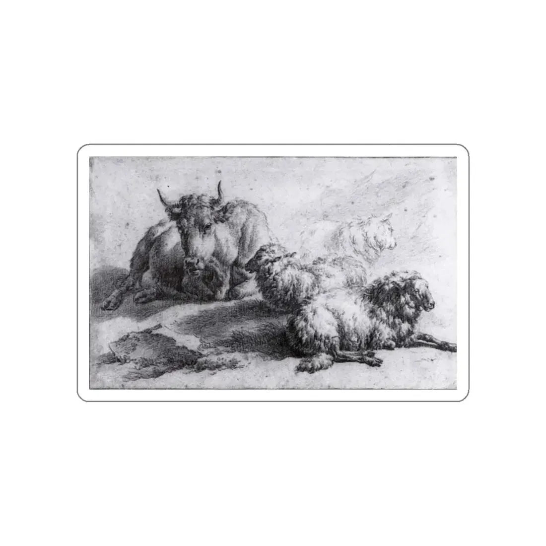VELDE, Adriaen van de - A Cow and Three Sheep (Artwork) STICKER Vinyl Die-Cut Decal White Die-Cut 5 Inch - The Sticker Space