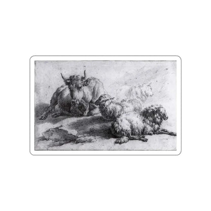 VELDE, Adriaen van de - A Cow and Three Sheep (Artwork) STICKER Vinyl Die-Cut Decal White Die-Cut 6 Inch - The Sticker Space
