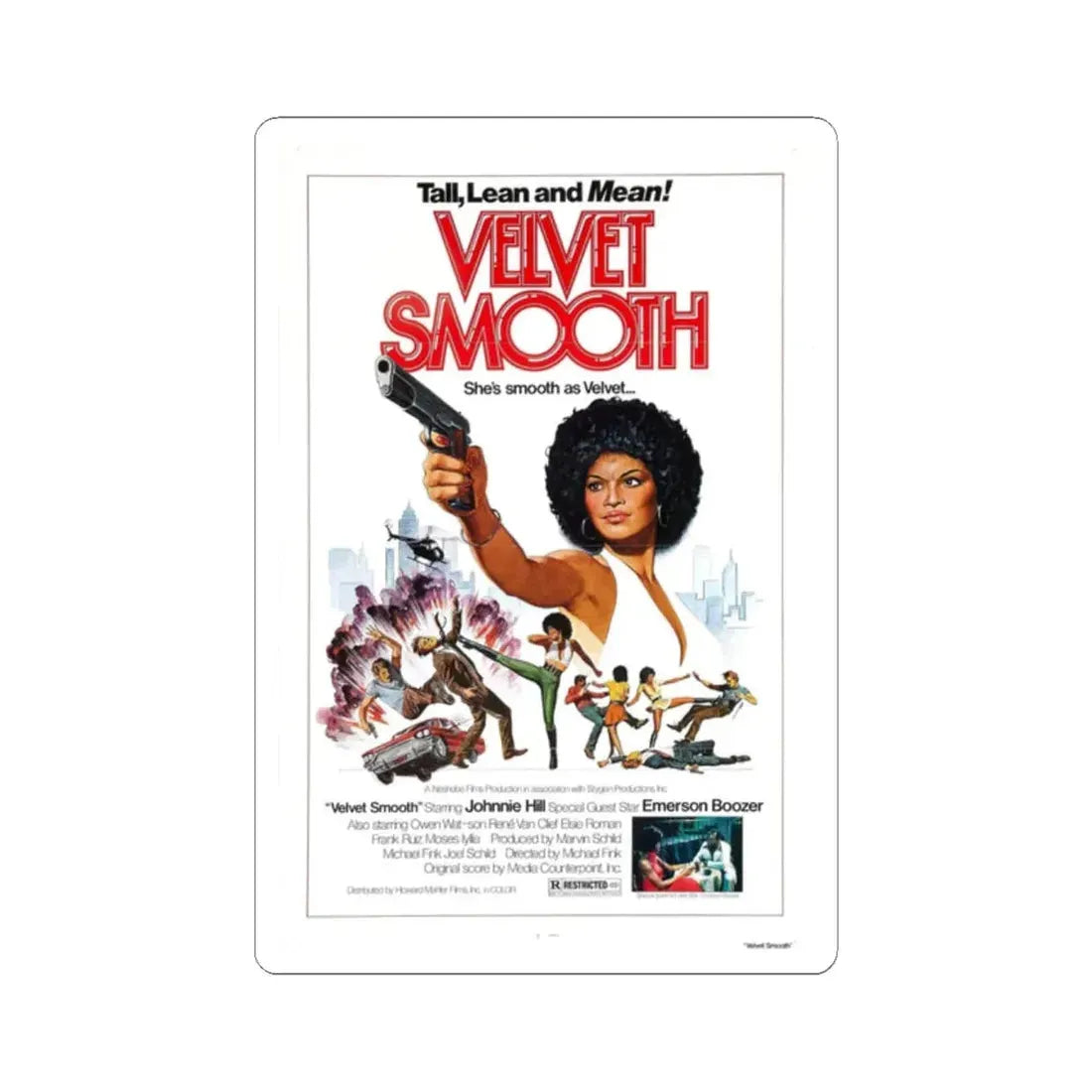 VELVET SMOOTH 1976 Movie Poster - STICKER Vinyl Kiss-Cut Decal 2 Inch White - The Sticker Space