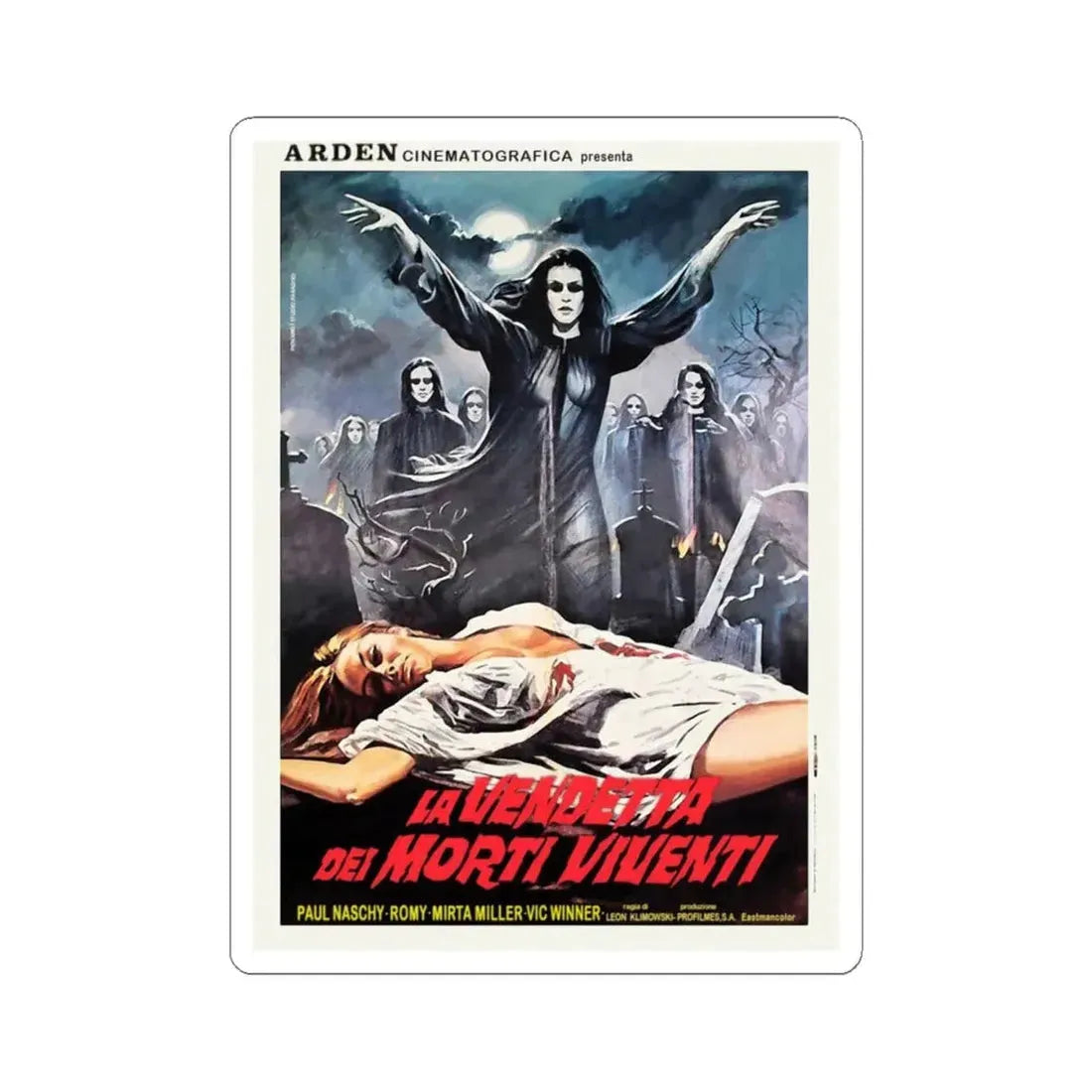 VENGEANCE OF THE ZOMBIES (ITALIAN 2) 1973 Movie Poster - STICKER Vinyl Kiss-Cut Decal 6 Inch White - The Sticker Space