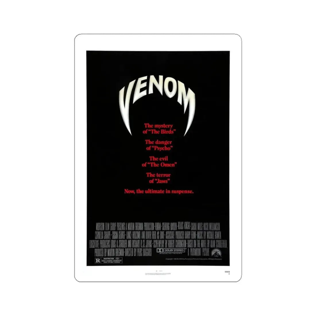 VENOM 1981 Movie Poster - STICKER Vinyl Kiss-Cut Decal 4 Inch White - The Sticker Space