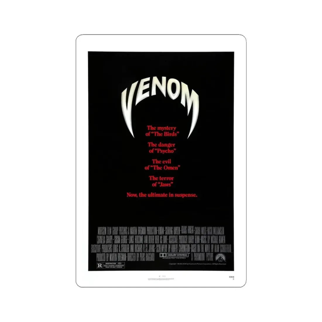 VENOM 1981 Movie Poster - STICKER Vinyl Kiss-Cut Decal 6 Inch White - The Sticker Space