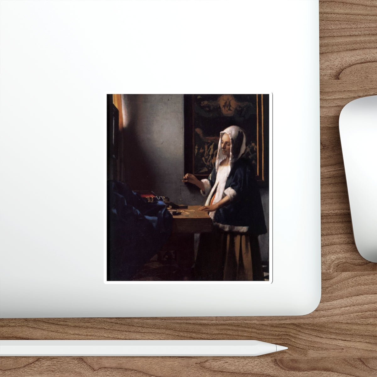 VERMEER, Johannes - Woman Holding a Balance (Artwork) STICKER Vinyl Die-Cut Decal-The Sticker Space