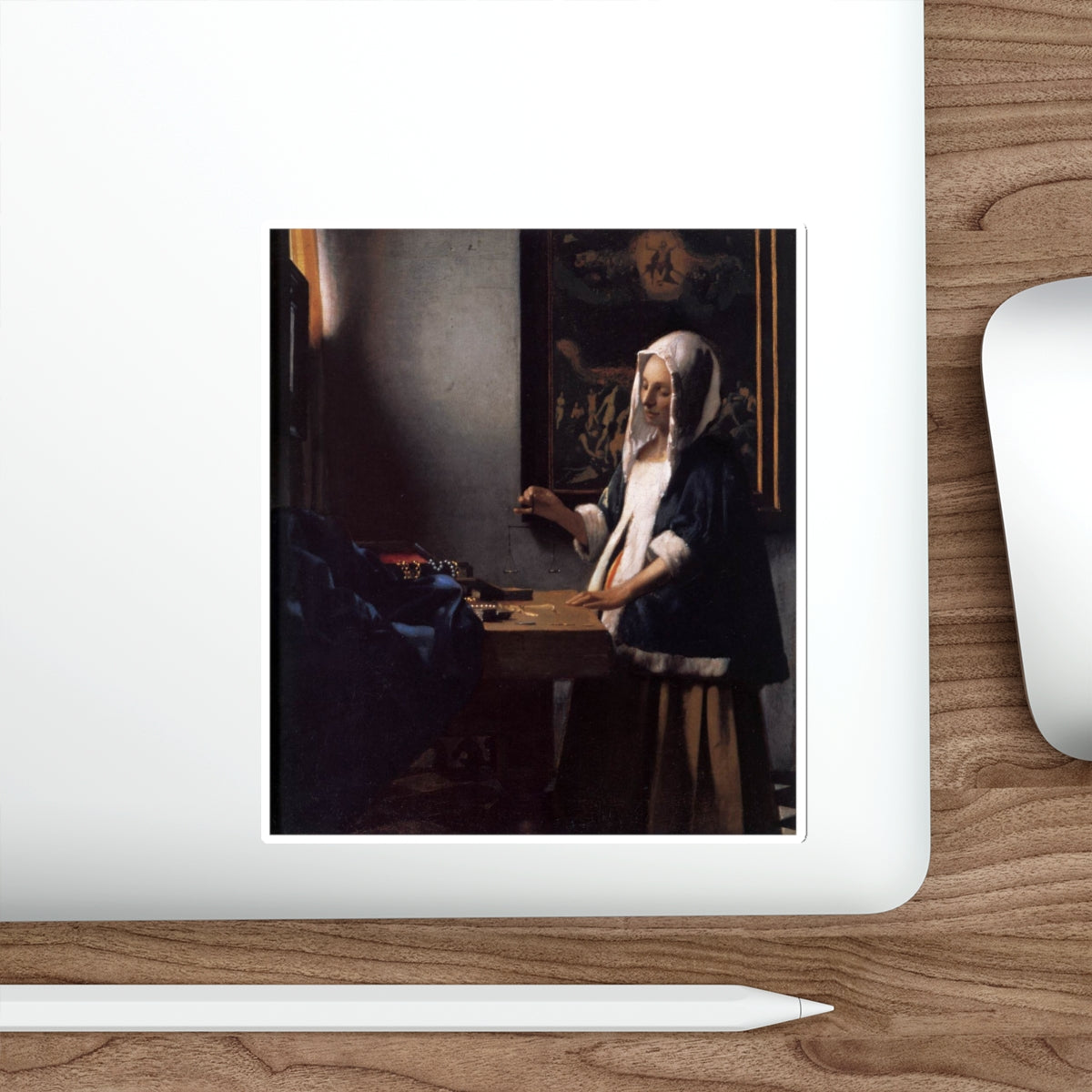 VERMEER, Johannes - Woman Holding a Balance (Artwork) STICKER Vinyl Die-Cut Decal-The Sticker Space