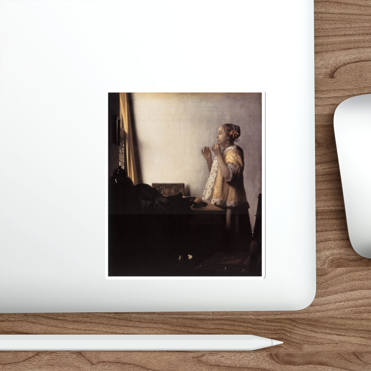 VERMEER, Johannes - Woman with a Pearl Necklace (Artwork) STICKER Vinyl Die-Cut Decal-The Sticker Space