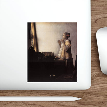 VERMEER, Johannes - Woman with a Pearl Necklace (Artwork) STICKER Vinyl Die-Cut Decal-The Sticker Space