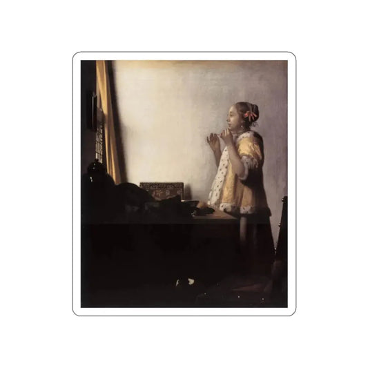VERMEER, Johannes - Woman with a Pearl Necklace (Artwork) STICKER Vinyl Die-Cut Decal White Die-Cut 2 Inch - The Sticker Space