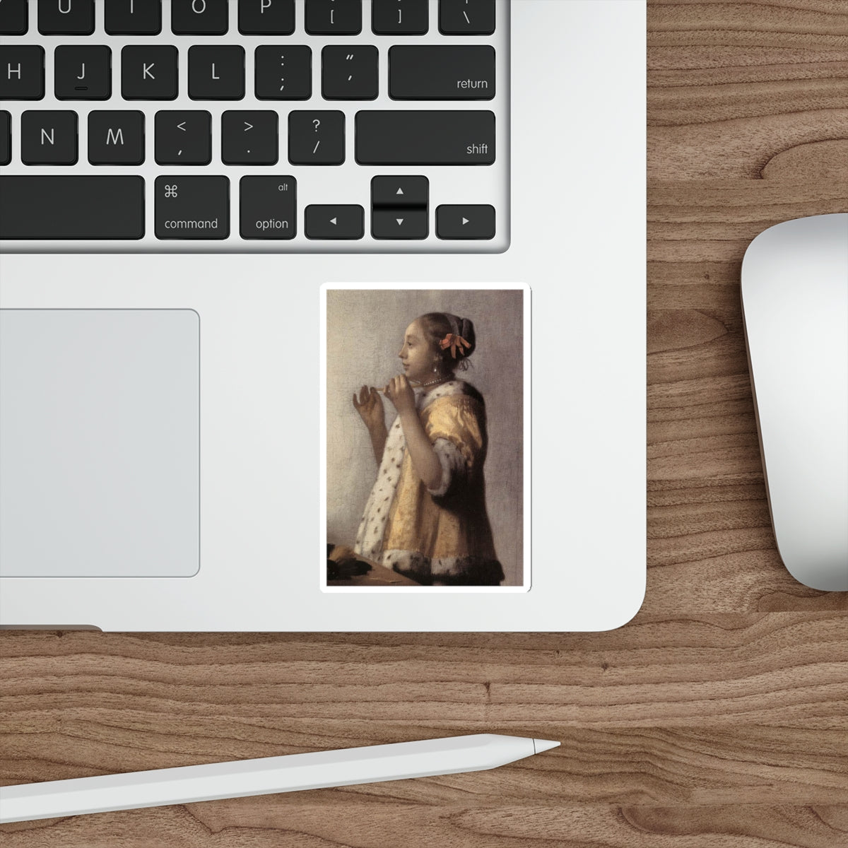 VERMEER, Johannes - Woman with a Pearl Necklace (detail) (Artwork) STICKER Vinyl Die-Cut Decal-The Sticker Space