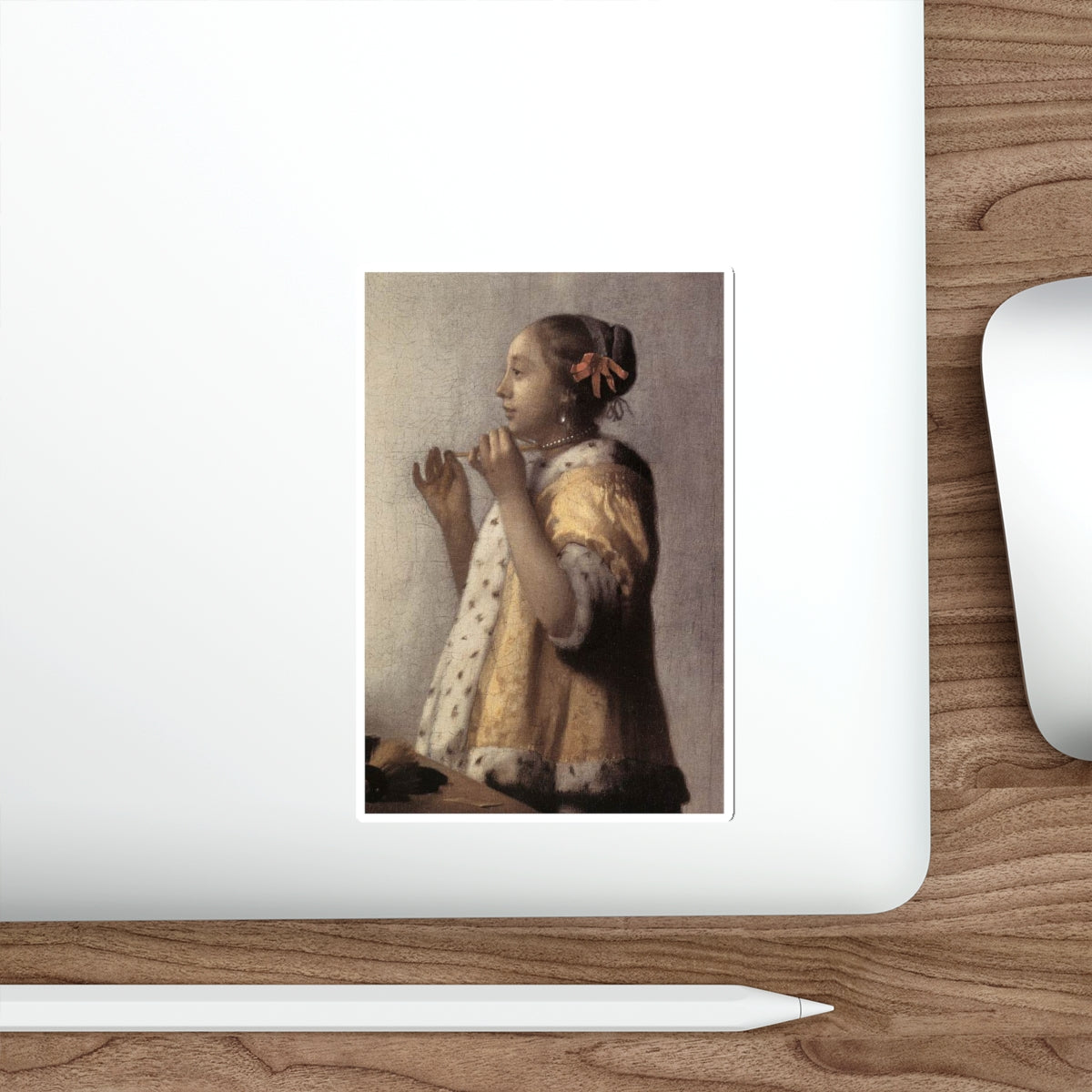 VERMEER, Johannes - Woman with a Pearl Necklace (detail) (Artwork) STICKER Vinyl Die-Cut Decal-The Sticker Space