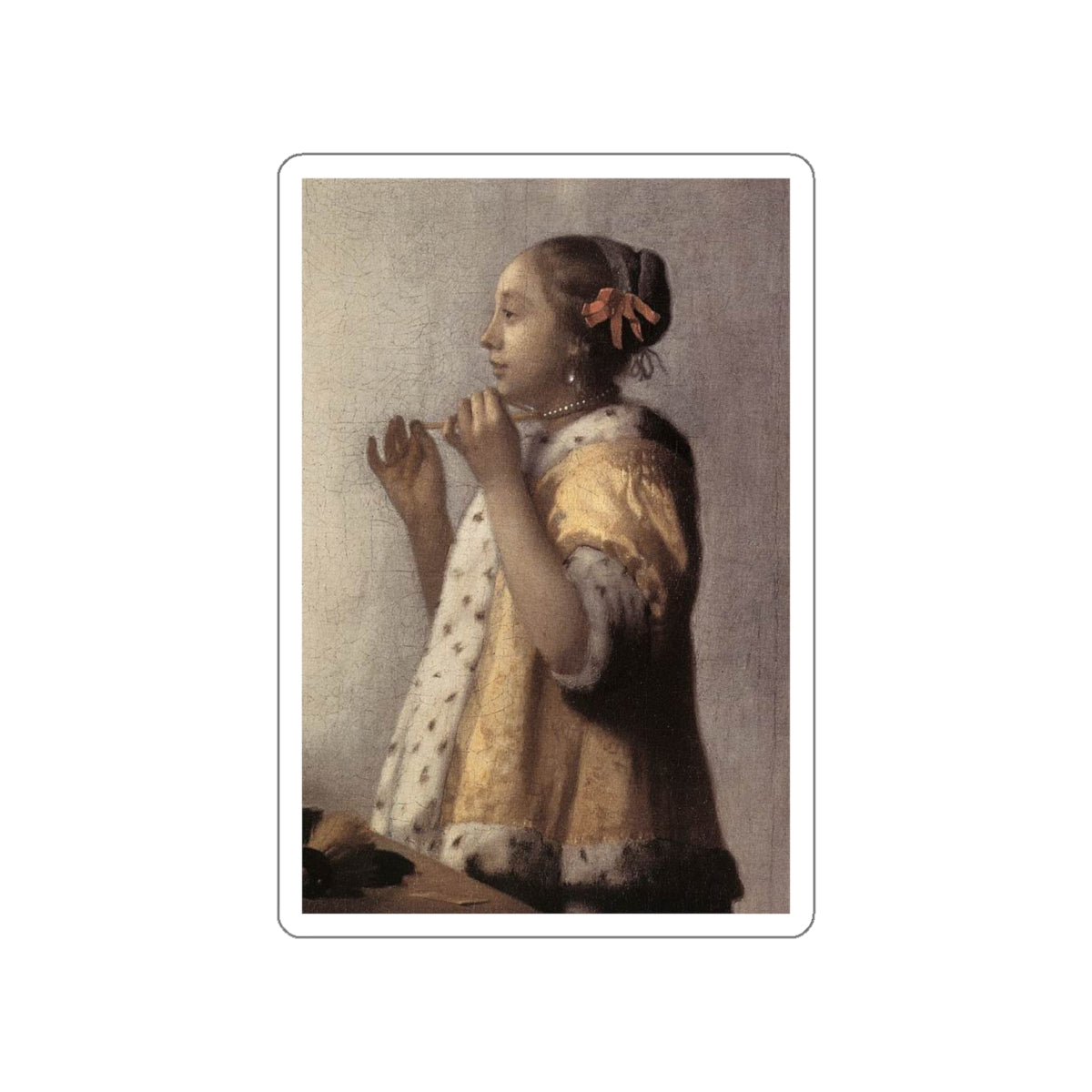 VERMEER, Johannes - Woman with a Pearl Necklace (detail) (Artwork) STICKER Vinyl Die-Cut Decal-White-The Sticker Space