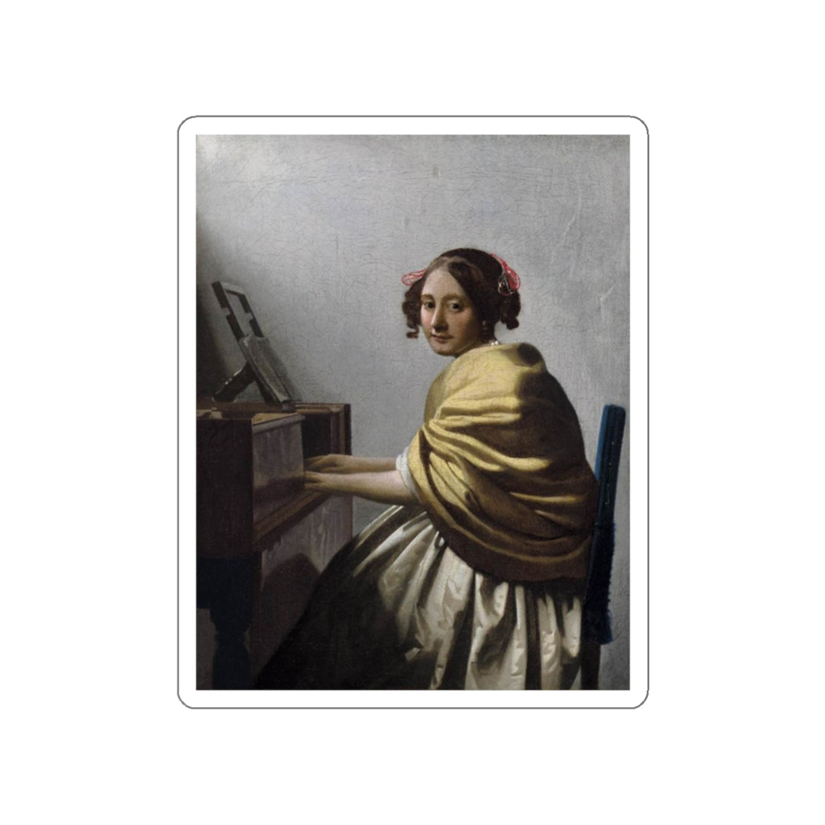 VERMEER, Johannes - Young Woman Seated at the Virginals (Artwork) STICKER Vinyl Die-Cut Decal-White-The Sticker Space