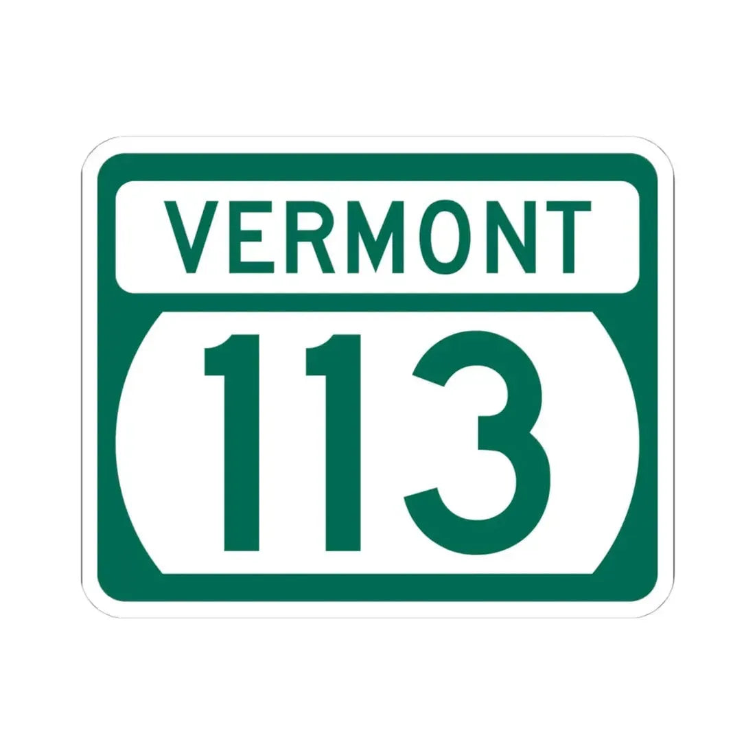 Vermont 113 (Vermont) (Road Sign) STICKER Vinyl Kiss-Cut Decal 4 Inch White - The Sticker Space