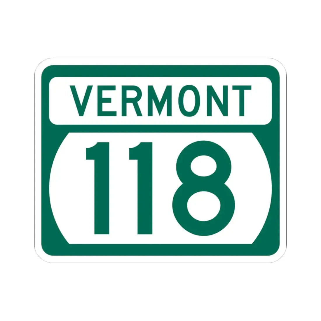 Vermont 118 (Vermont) (Road Sign) STICKER Vinyl Kiss-Cut Decal 3 Inch White - The Sticker Space