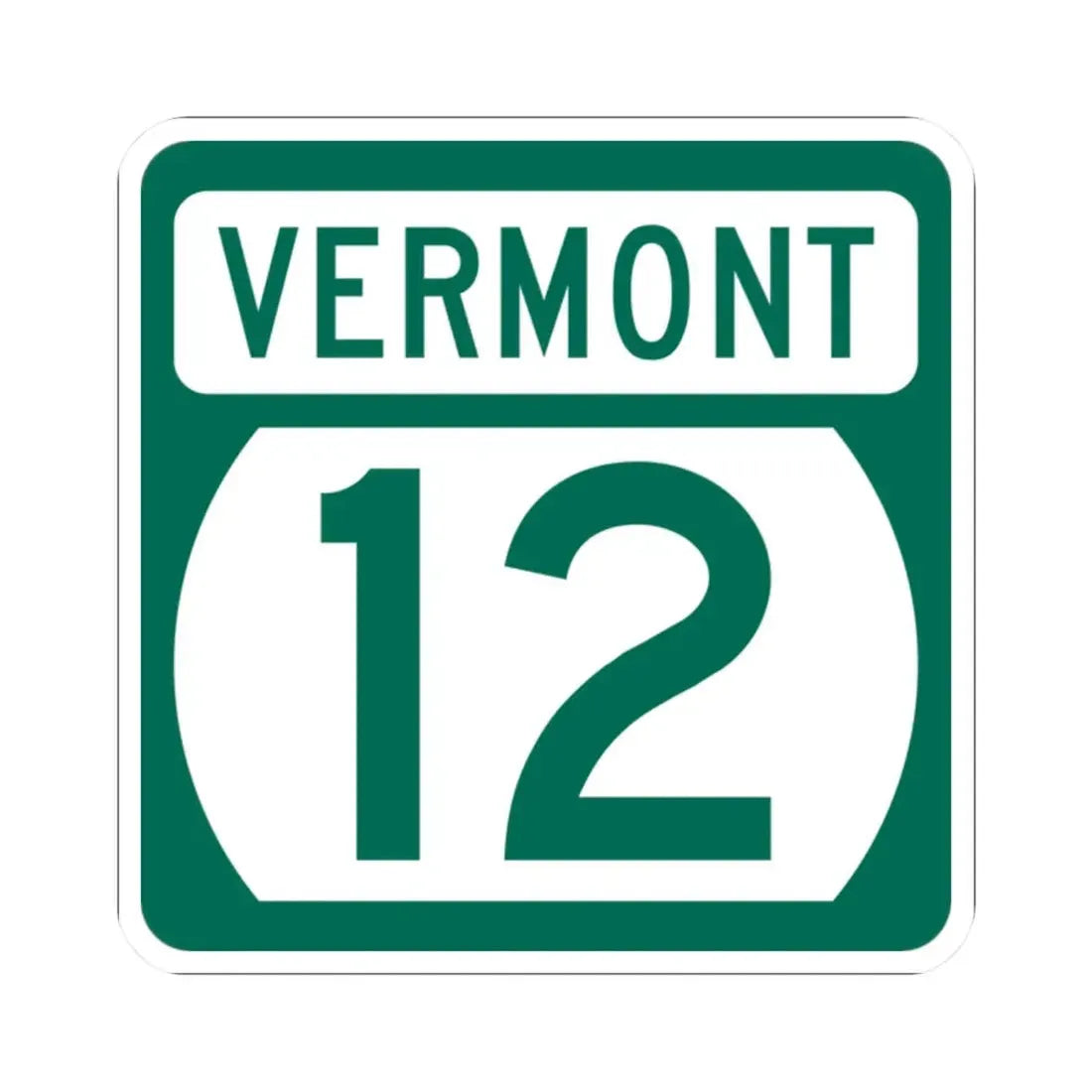 Vermont 12 (Vermont) (Road Sign) STICKER Vinyl Kiss-Cut Decal 2 Inch White - The Sticker Space