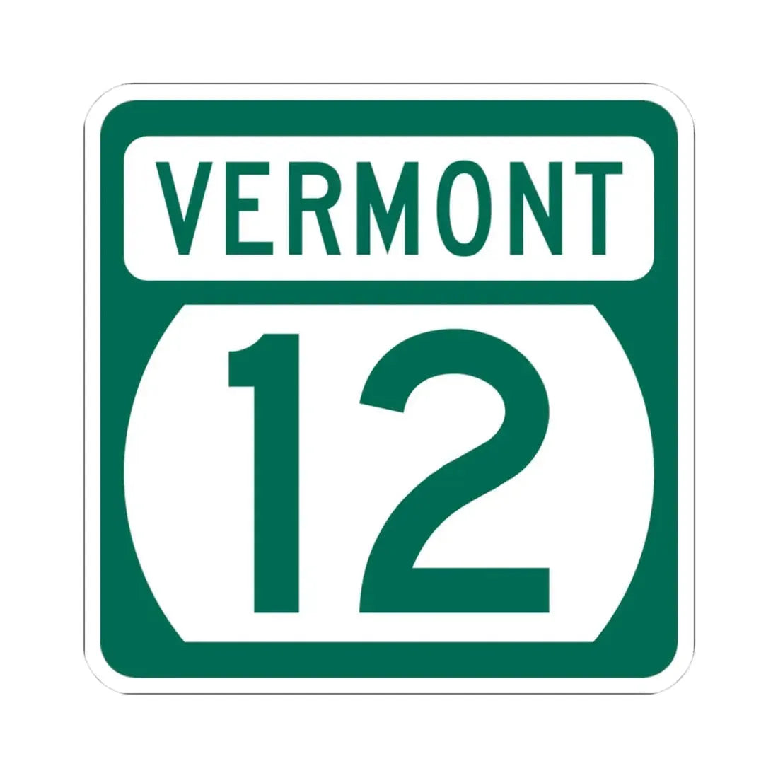 Vermont 12 (Vermont) (Road Sign) STICKER Vinyl Kiss-Cut Decal 3 Inch White - The Sticker Space