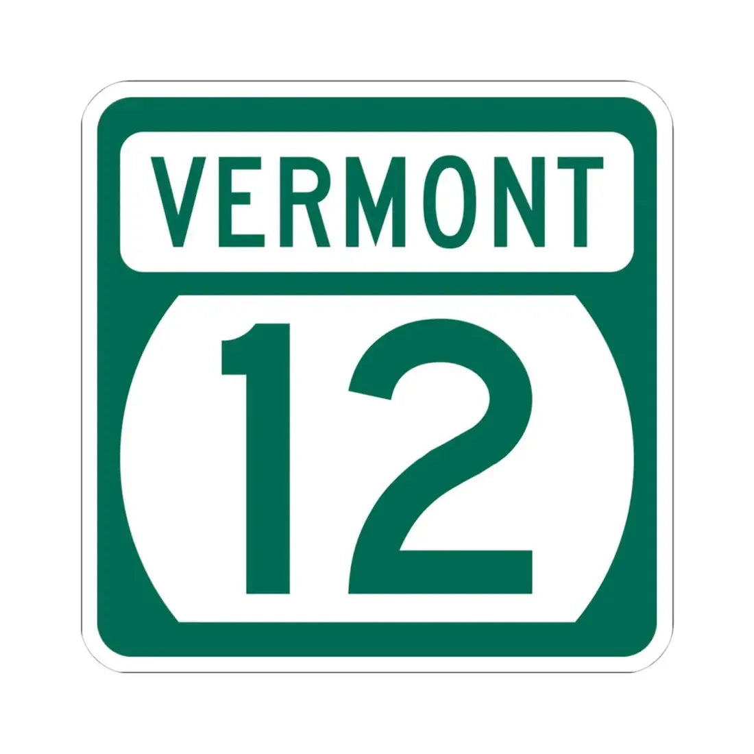 Vermont 12 (Vermont) (Road Sign) STICKER Vinyl Kiss-Cut Decal 4 Inch White - The Sticker Space