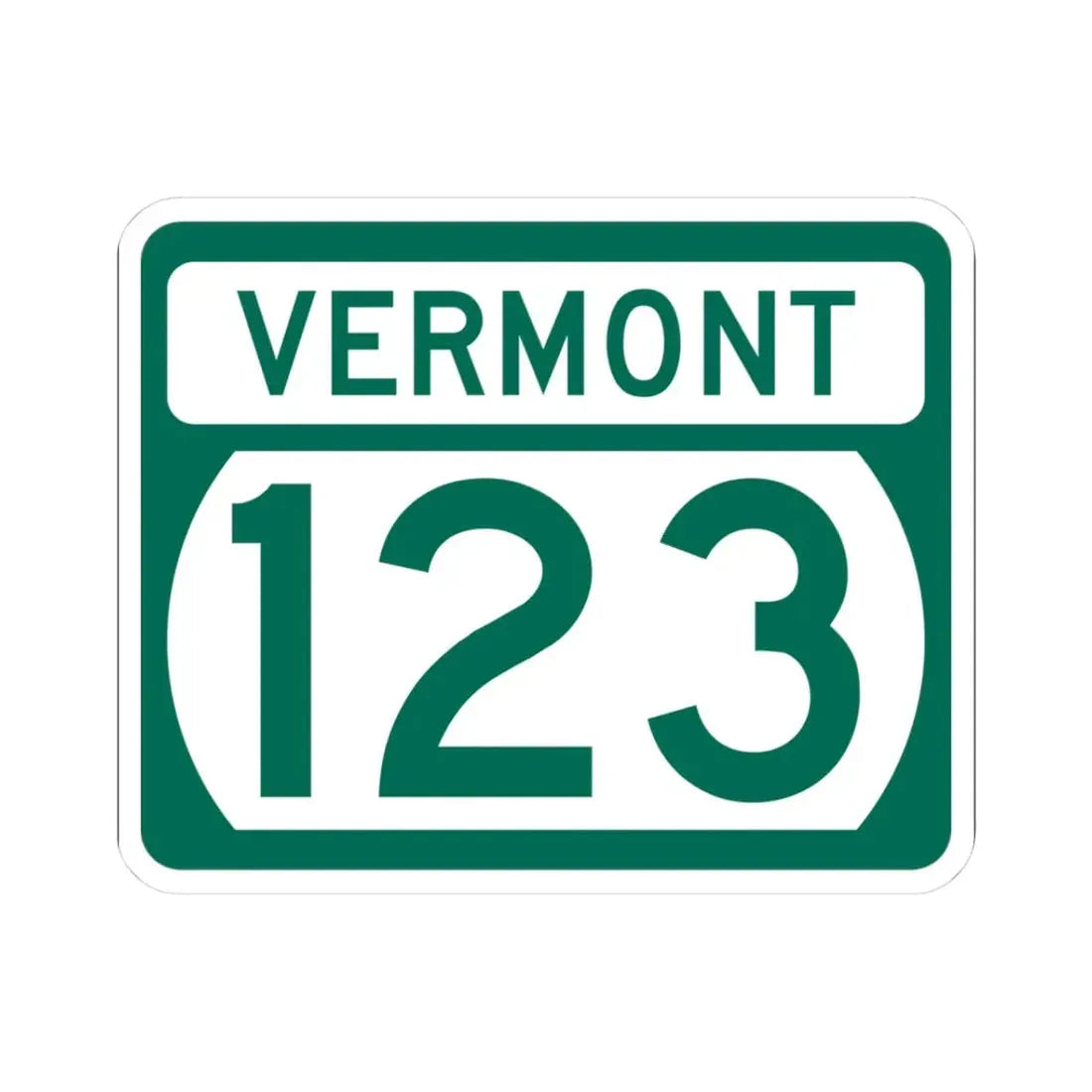 Vermont 123 (Vermont) (Road Sign) STICKER Vinyl Kiss-Cut Decal 3 Inch White - The Sticker Space