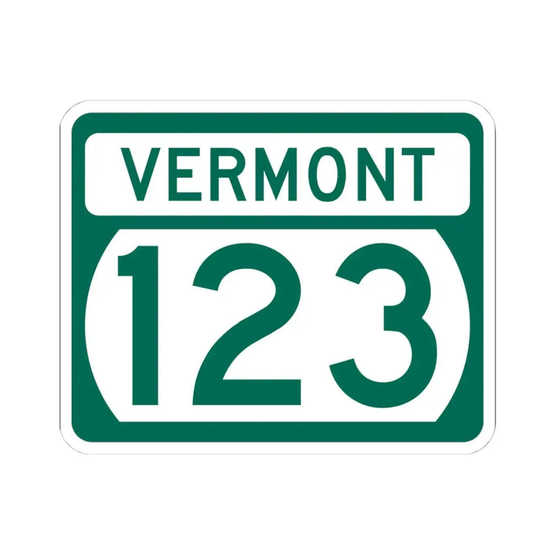 Vermont 123 (Vermont) (Road Sign) STICKER Vinyl Kiss-Cut Decal 4 Inch White - The Sticker Space